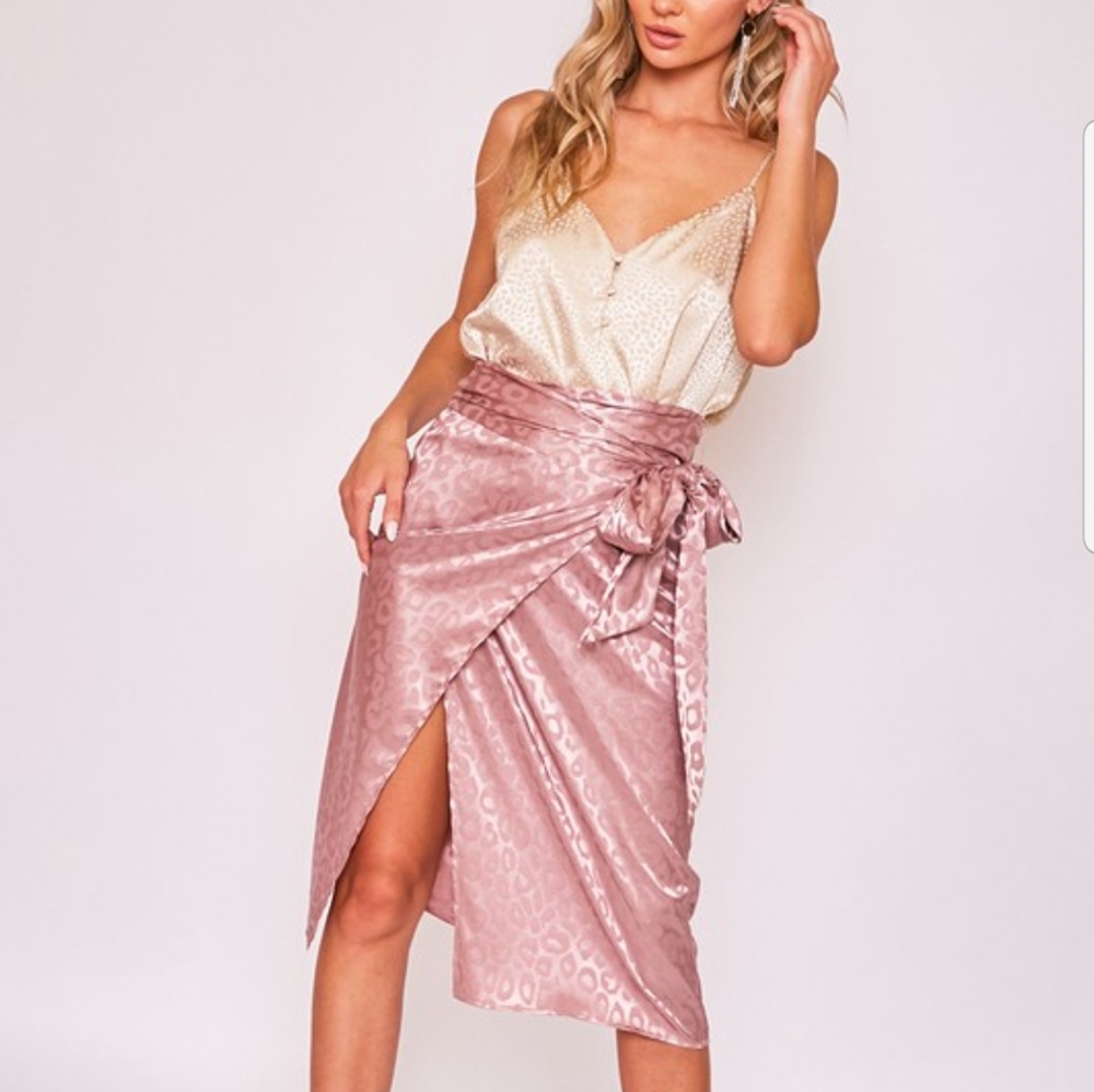 Mauve, Jacquard, Leopard Wrap Skirt - Picture 3 of 16